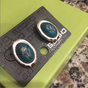 Chico's Silver and Teal Faux Turquoise Earrings